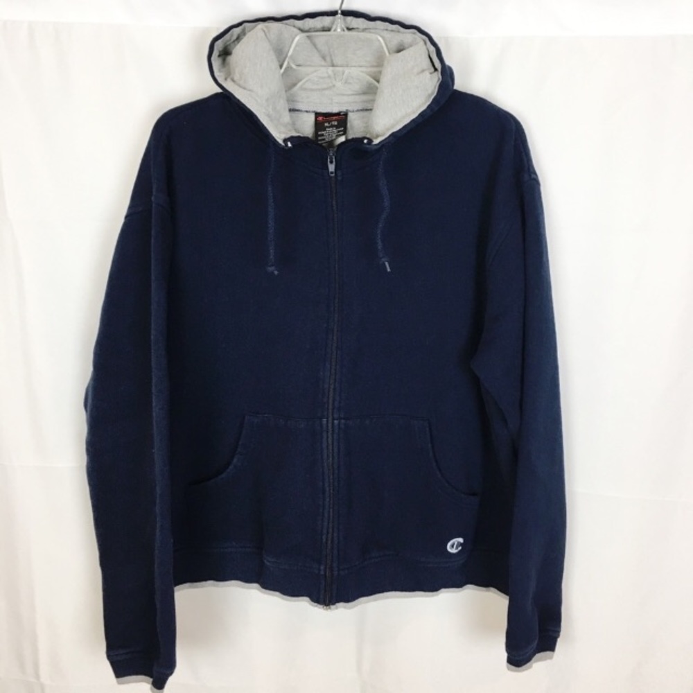 CHAMPION Zip Up Fleece Hoodie-Blue-XL